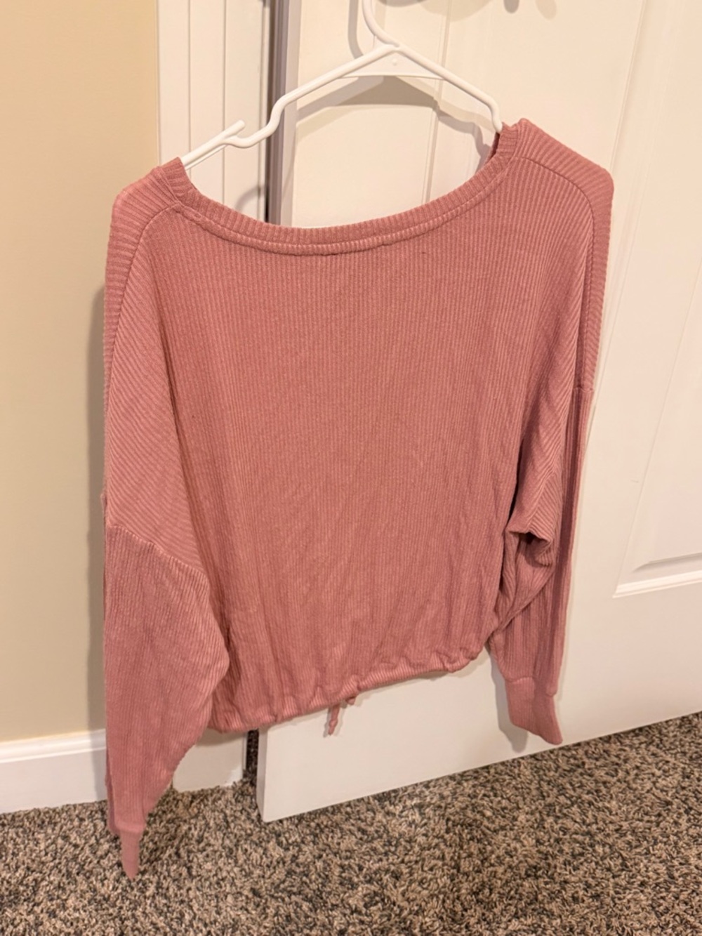 Express Dusty Rose Ribbed Drawstring Hem Sweatshirt - Picture 3 of 3